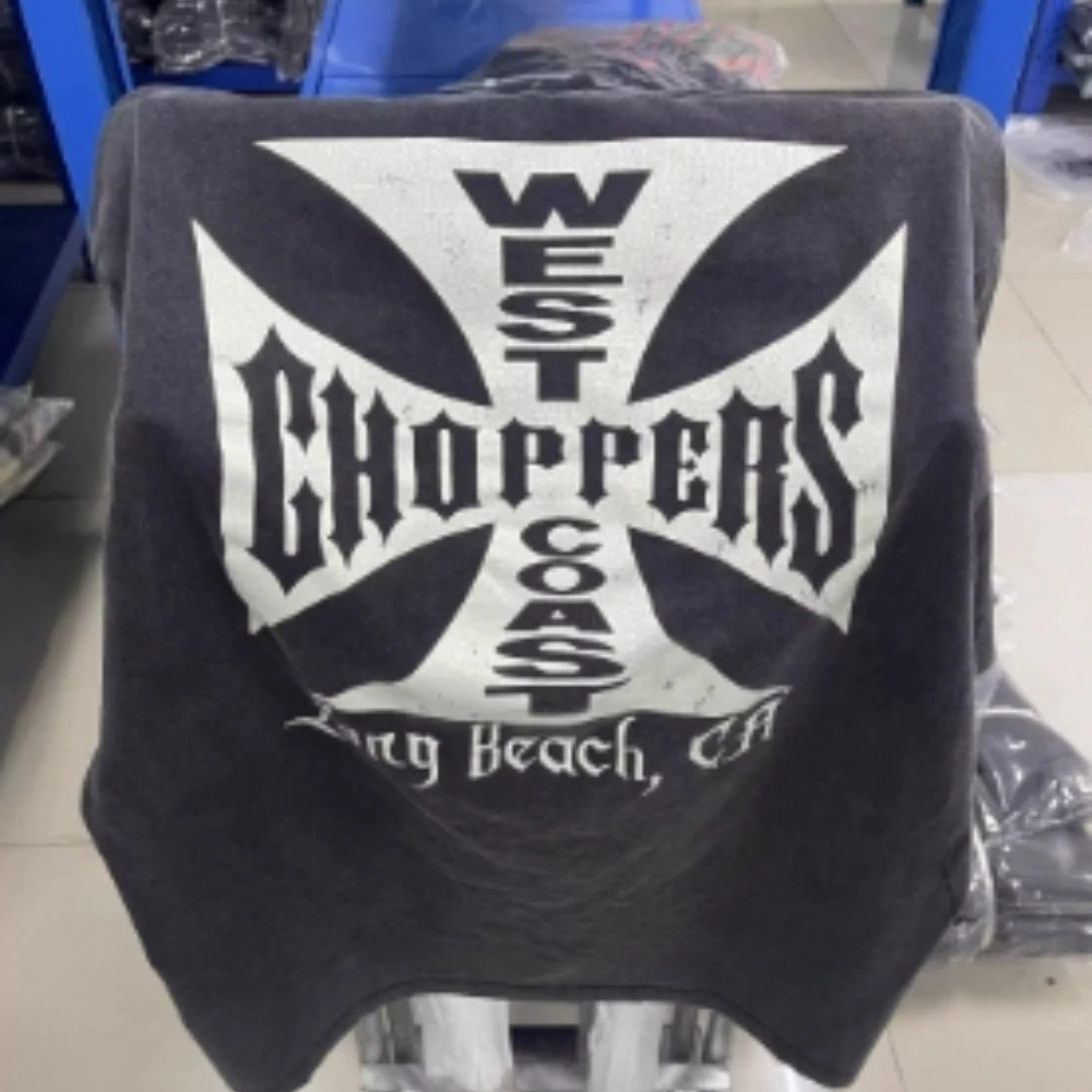 

25SS West Coast Locomotive Wind Heavy Water Washing Cross Print T Shirt Men Women Cotton OS Casual Men Clothing