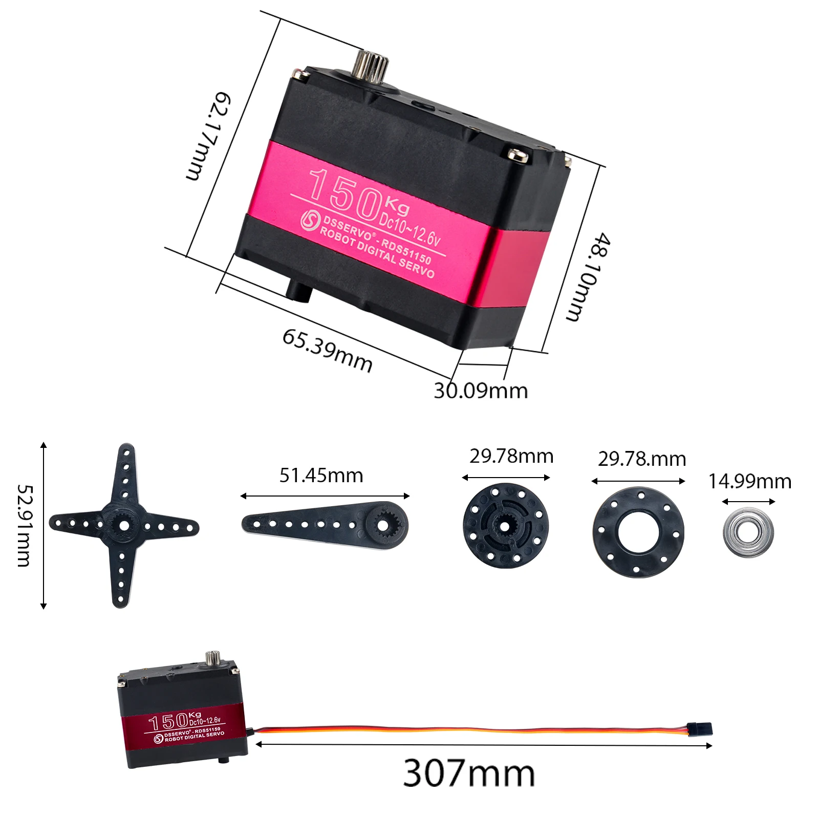 RCmall 6PCS 150KG 12V RDS51150 High-torque Metal Robotic Digital Servo 180/270 Degree Double-shaft IP66 RC Servo Motor for Robot