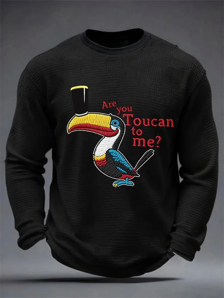 New Fall Men's Crew-Neck Long-Sleeve Shirt With Fun Parrot Print—Men's Casual Style Streetwear Plus Size Long-Sleeve