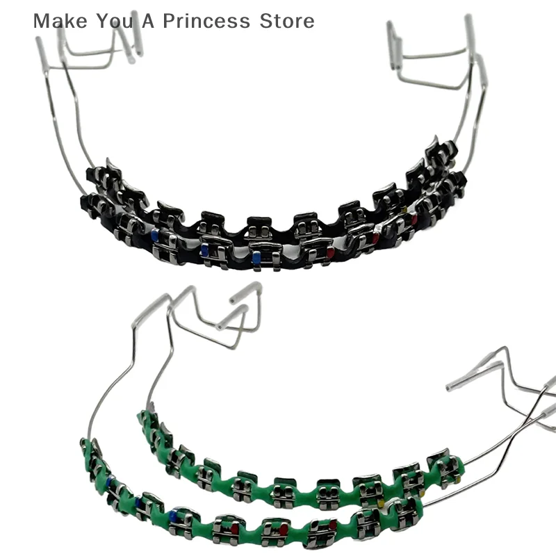 1Pair Dental Metal Braces Archwire Without Hooks Metal Bracket And Orthodontic Ligature Ties Colorful Temporary Tooth Decoration