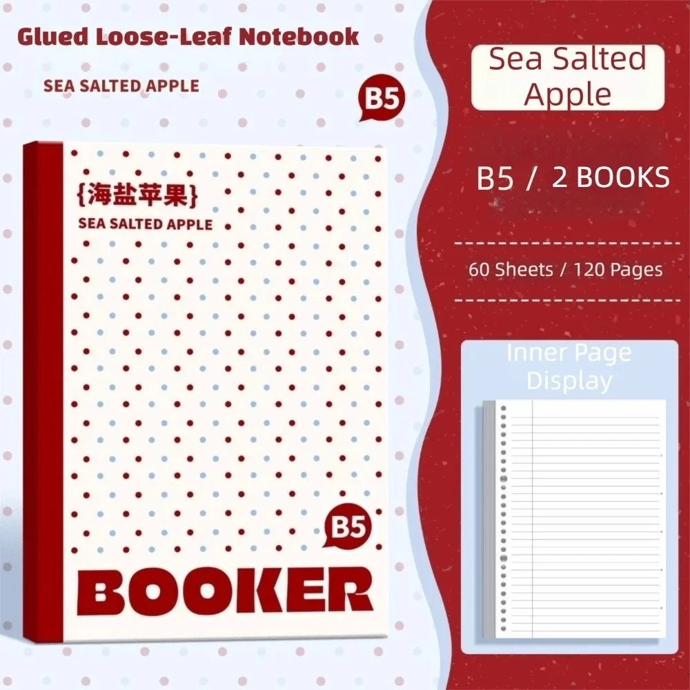 2 pcs/set Polka Dot B5 Loose Leaf Notebook Horizontal Line Inner Page Punched Pages Lined Journal Thin Soft Cover 60 Sheets