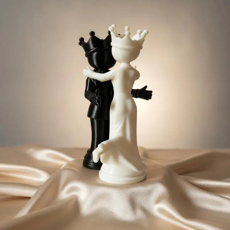 1Set 3D Printed Chess King And Queen Statue Home Decor Funny Desktop Ornaments Couple Gift