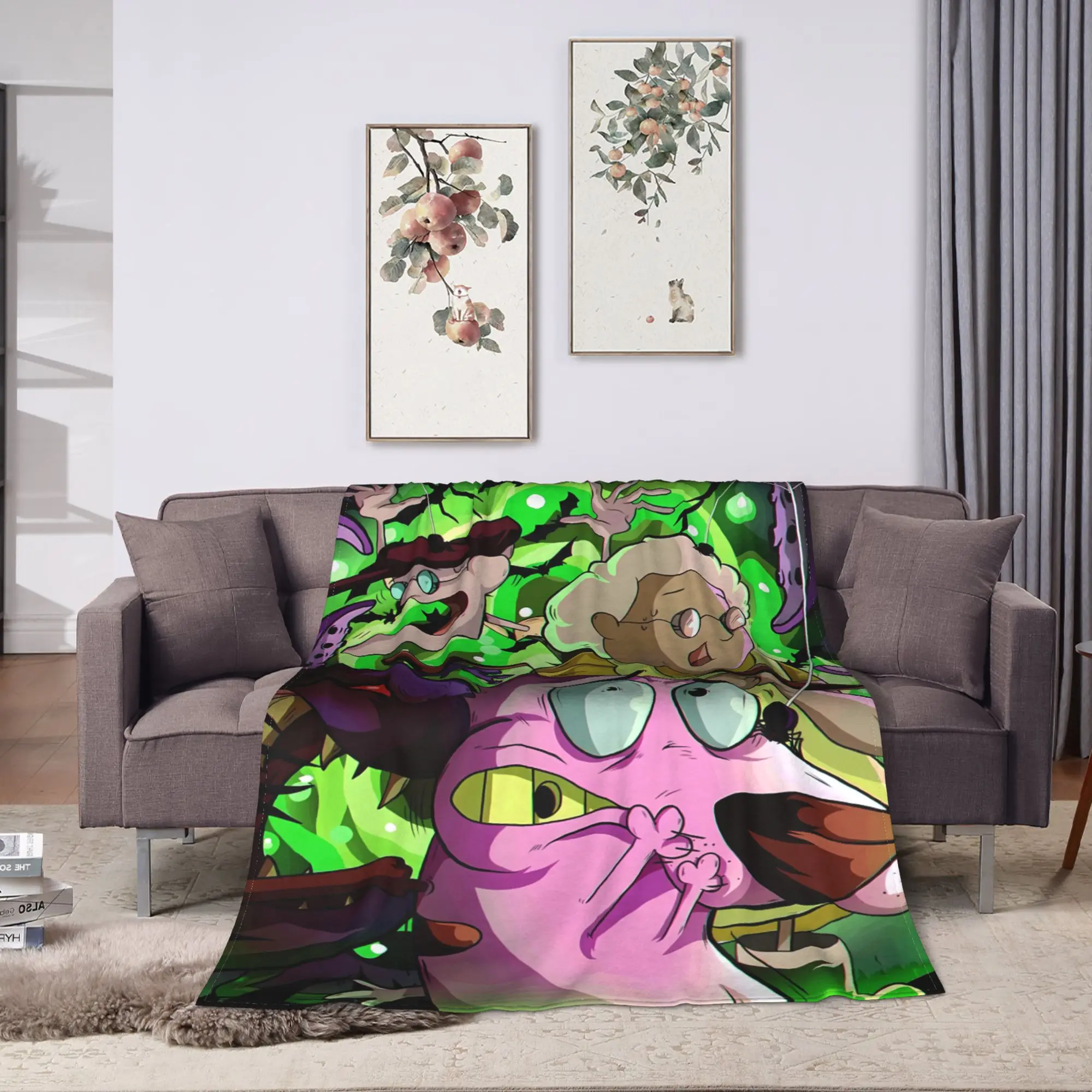 C-Courage Cowardly Dog Print Blanket  Warm Aesthetic Plush Throw Blanket For Couch Chair Camping Flannel Bedspread Bed Cover