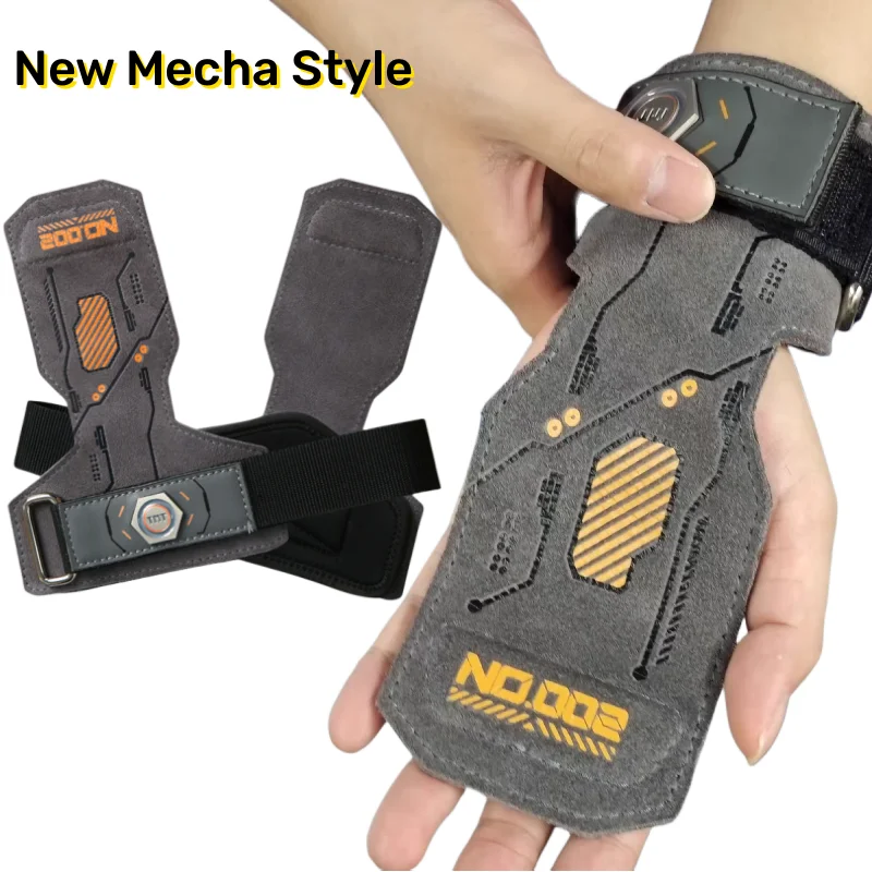 1 Pair Mecha Style Weight Lifting Gloves Cowhide Weightlifting Wrist Hooks Straps Deadlift Grip Pads Gym Fitness Wrist Strap