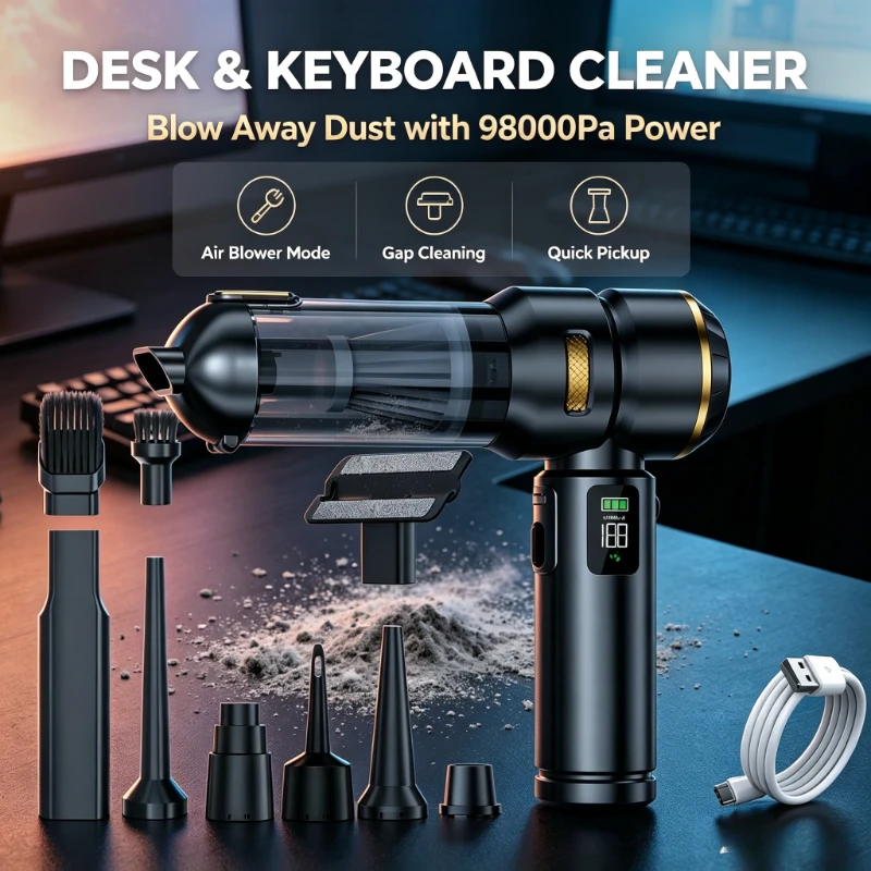 Mini 98000PA Wireless Car Vacuum Cleaner Built-in LED Lamp Portable Handheld Blower Vacuum For Household Auto Use