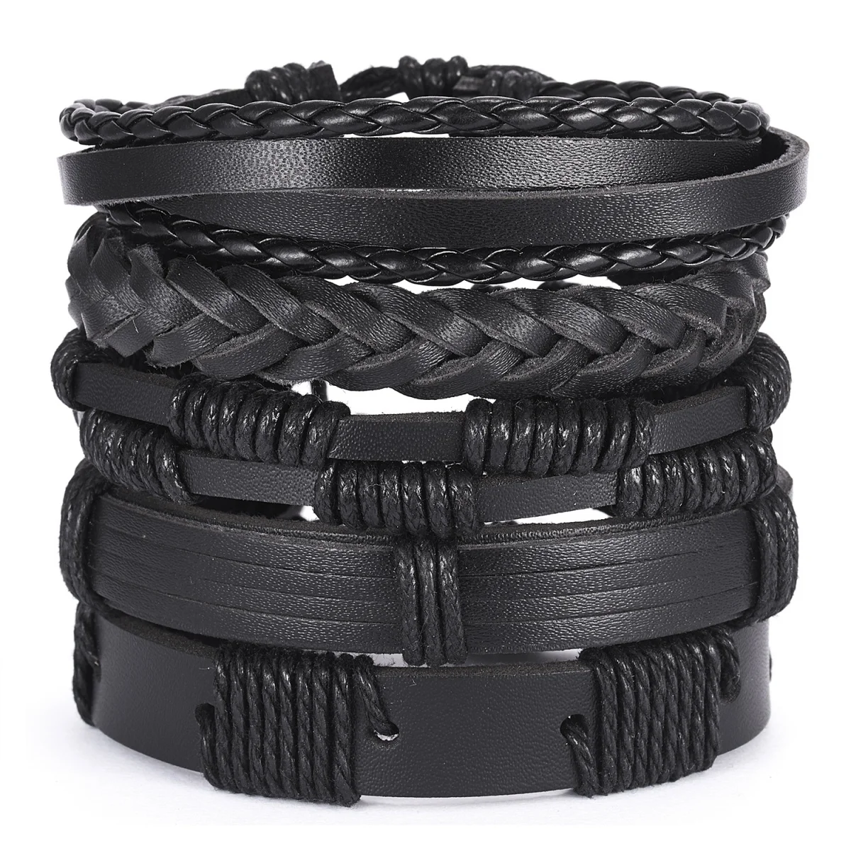 5 Teile/satz Einfache Handarbeit Gewebt Schwarz Leder Armbänder Für Männer Frauen Vintage Multilayer Twist Weben Wrap Armreifen Partei Schmuck