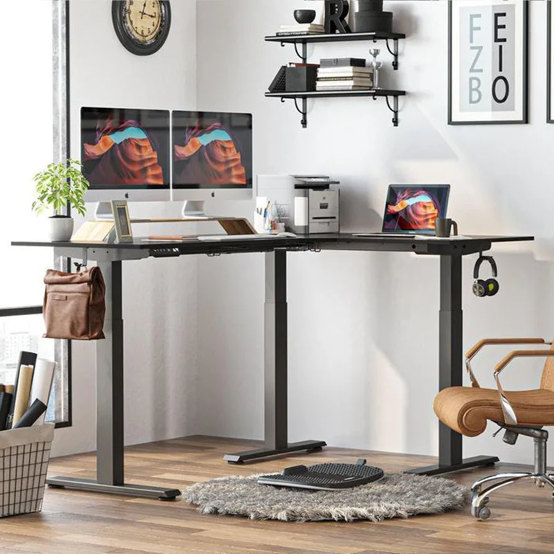 Ergonomic Electric L Shape Standing Desk Height Adjustable Smart Standing Desk Sit Stand Desk for Two Computers