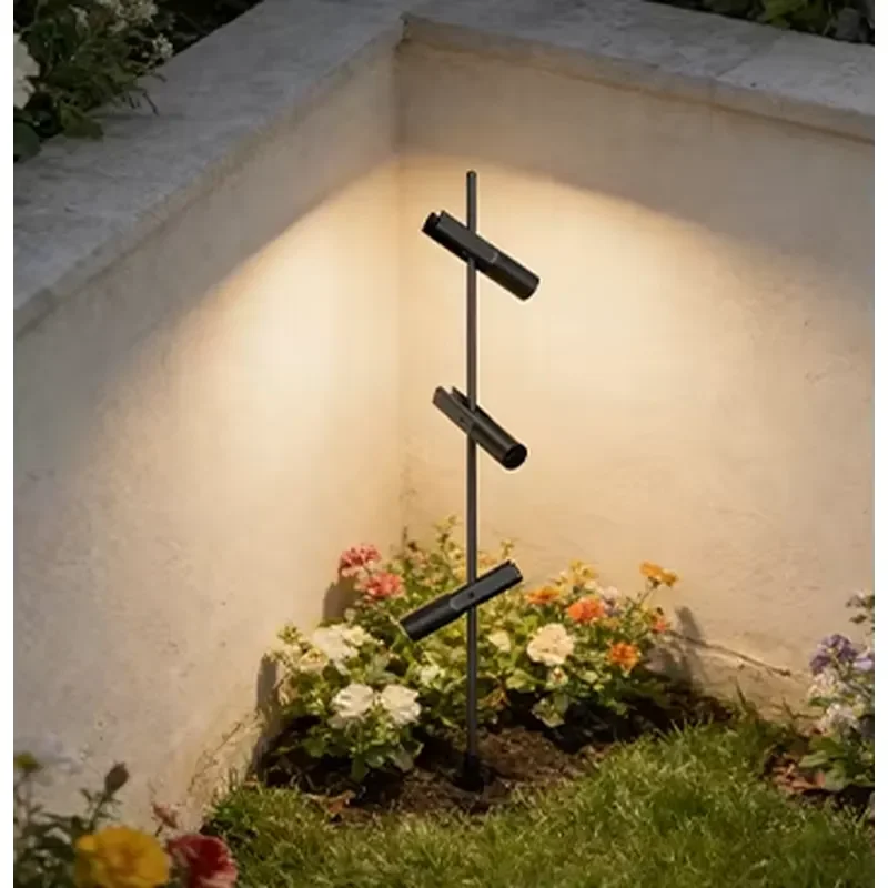 2026 Outdoor Landscape Lighting LED High Brightness Three-head Spotlight IP65 Waterproof UV-resistant 3 Head Garden Bollard