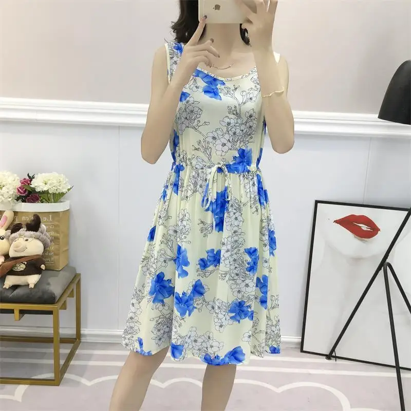 Lato nowy koreański styl elegancki modny nadruk sukienka kobiety Kawaii kwiatowy estetyczny Vestidos De Fiesta Chic wszystko mecz szata Femme