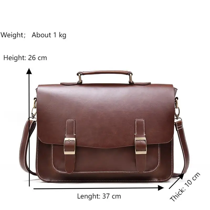 Maleta de couro vintage para homens, bolsa de grande capacidade, bolsa para laptop, bolsa de ombro casual, trabalho de negócios