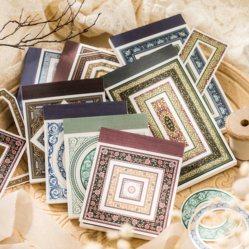 Yoofun 30 arkuszy barokowe okno materiał dekoracyjny papier kolaż granice papier tło Scrapbooking pamiętnik ramka etykieta Planner