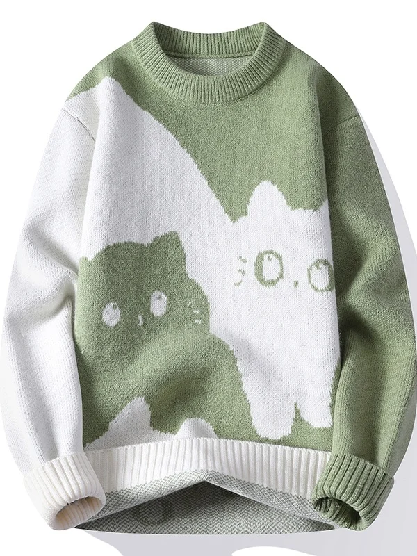 

Cartoon Knitted Sweater Men's Loose Sle Autumn Winter New Arrival Casual Polyester Fiber Warm round Ne Long Sve Sweater