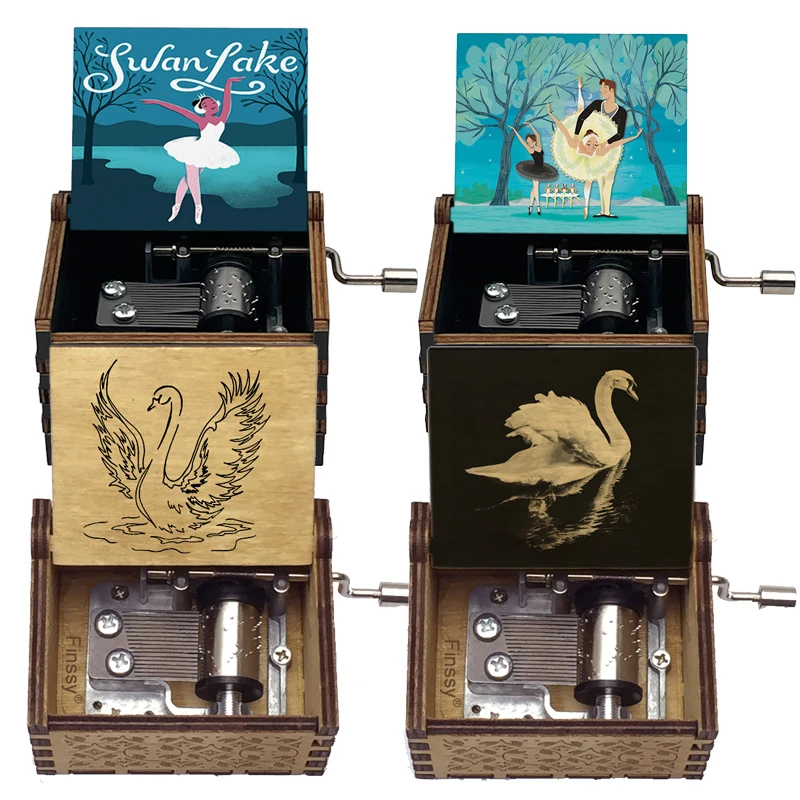 Classical Swan Lake Wooden Music Box 18 Note Ballet Dancer Print Ornament Lovely Kids Friends Birthday Christmas Gift