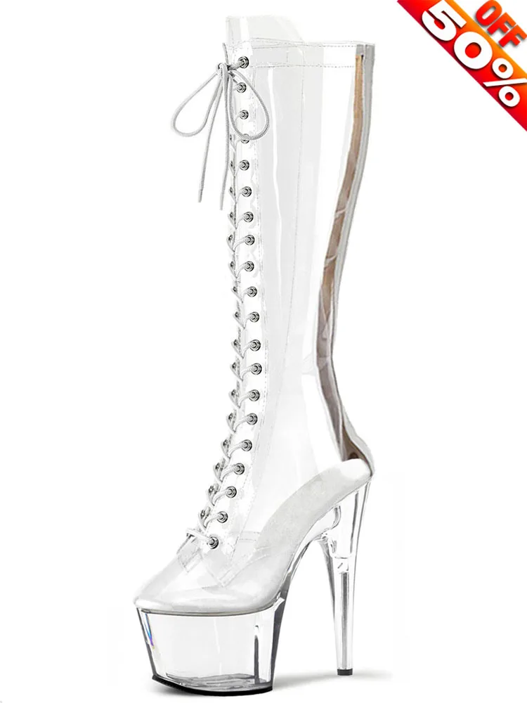 

Catwalk Sexy Transparent Gothic Stripper Pole Dance Shoes 5-Inch Thin Heels round Toe Exotic 20cm Crossdress Big Size