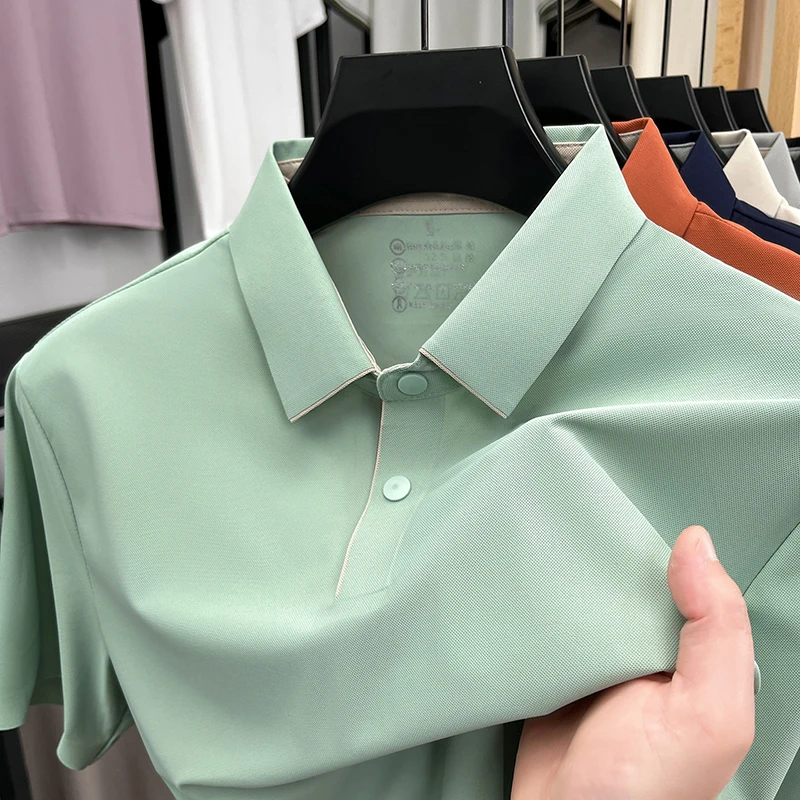 

Luxury ice silk short sleeve men's polo shirt new summer fashion breathable solid color casual business high-quality T-shirt