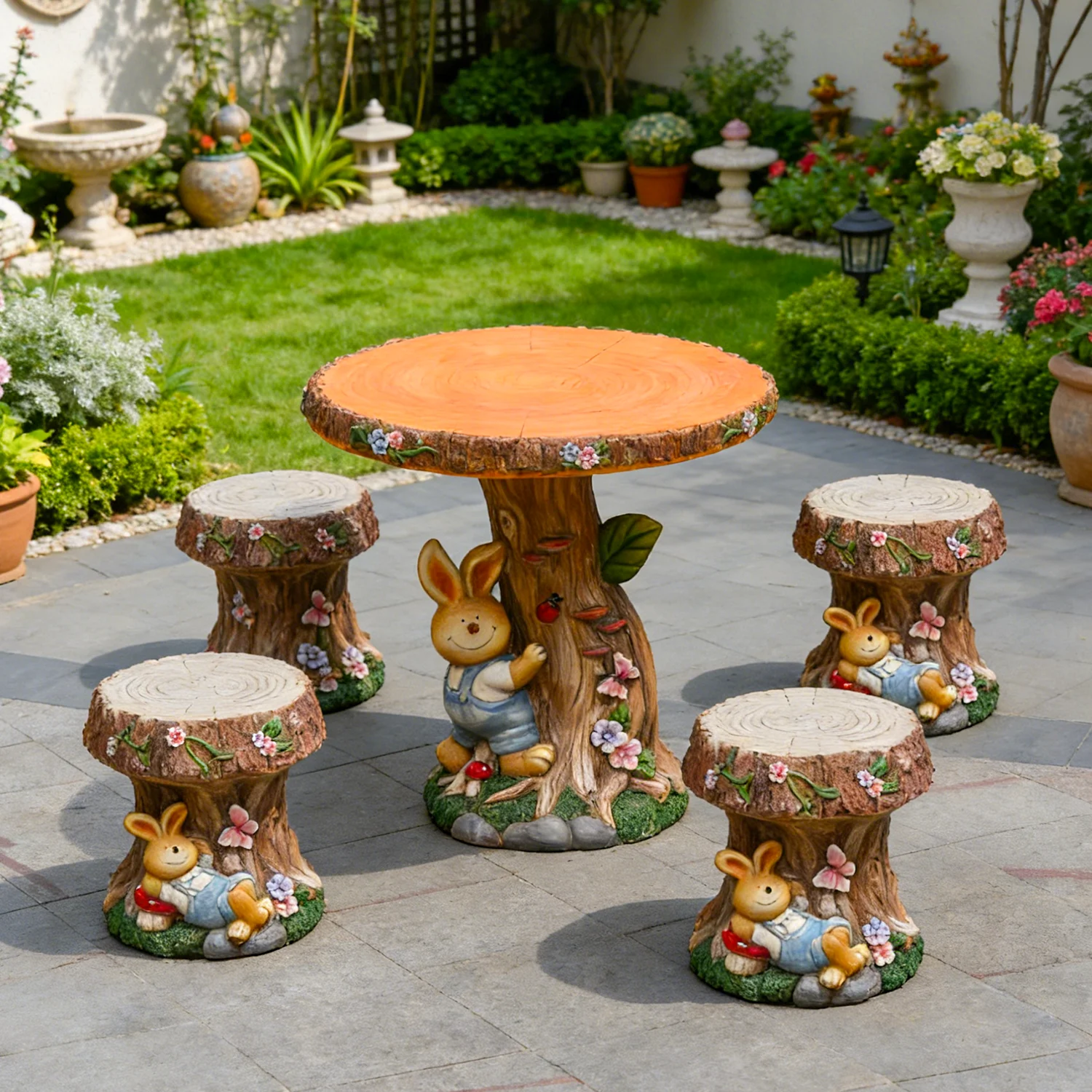 Outdoor courtyard garden tree stump decoration rabbit mushroom ornament