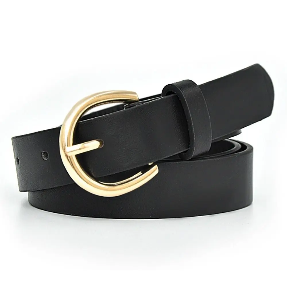 Fashion Thin Width Waist Strap Metal Pin Buckle Adjustable PU Leather Belt Oval Buckle Slim Student Waistband Belt For Girls