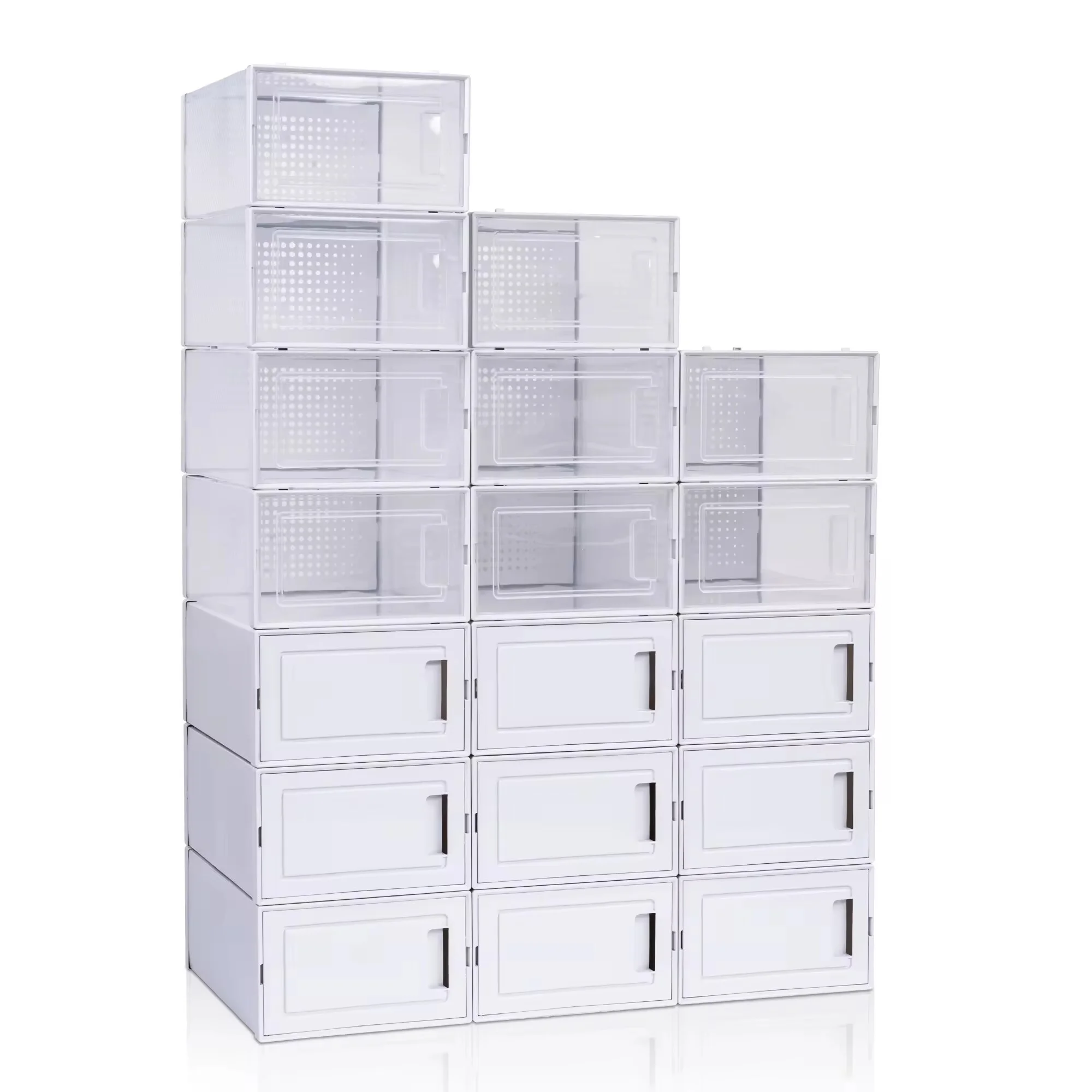 

WAYTRIM Clear Plastic Shoe Storage Boxes Foldable 18 Pack Stackable Shoe Organizer for Closet Drop Front Door