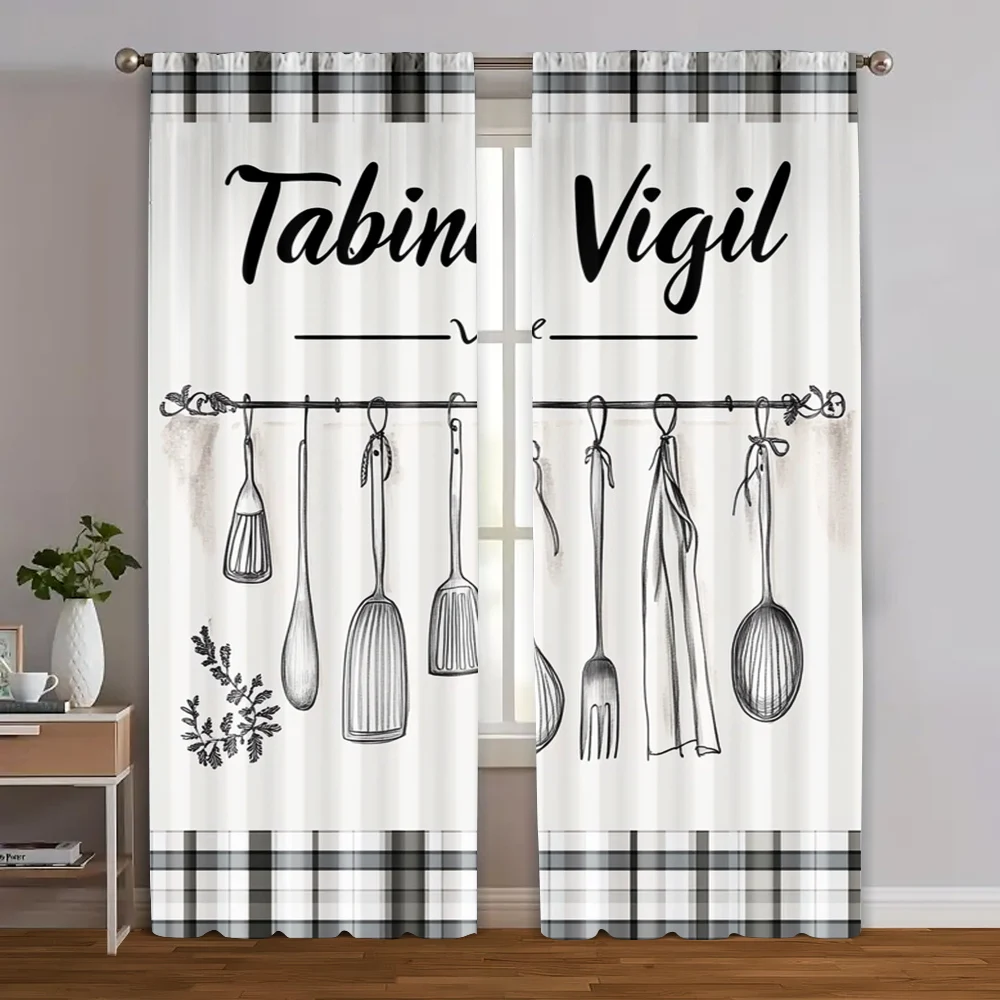 2pcs, Curtains&Window Treatment Kitchen tableware printing Fabric (without rod) Decorations Clearance Perfect for Bedroom,