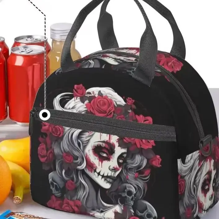 

Elegantes Girls Day Of Dead Skull Lunch Bags Bento Box Lunch Tote Picnic Bags Thermal Bag for Woman Travel
