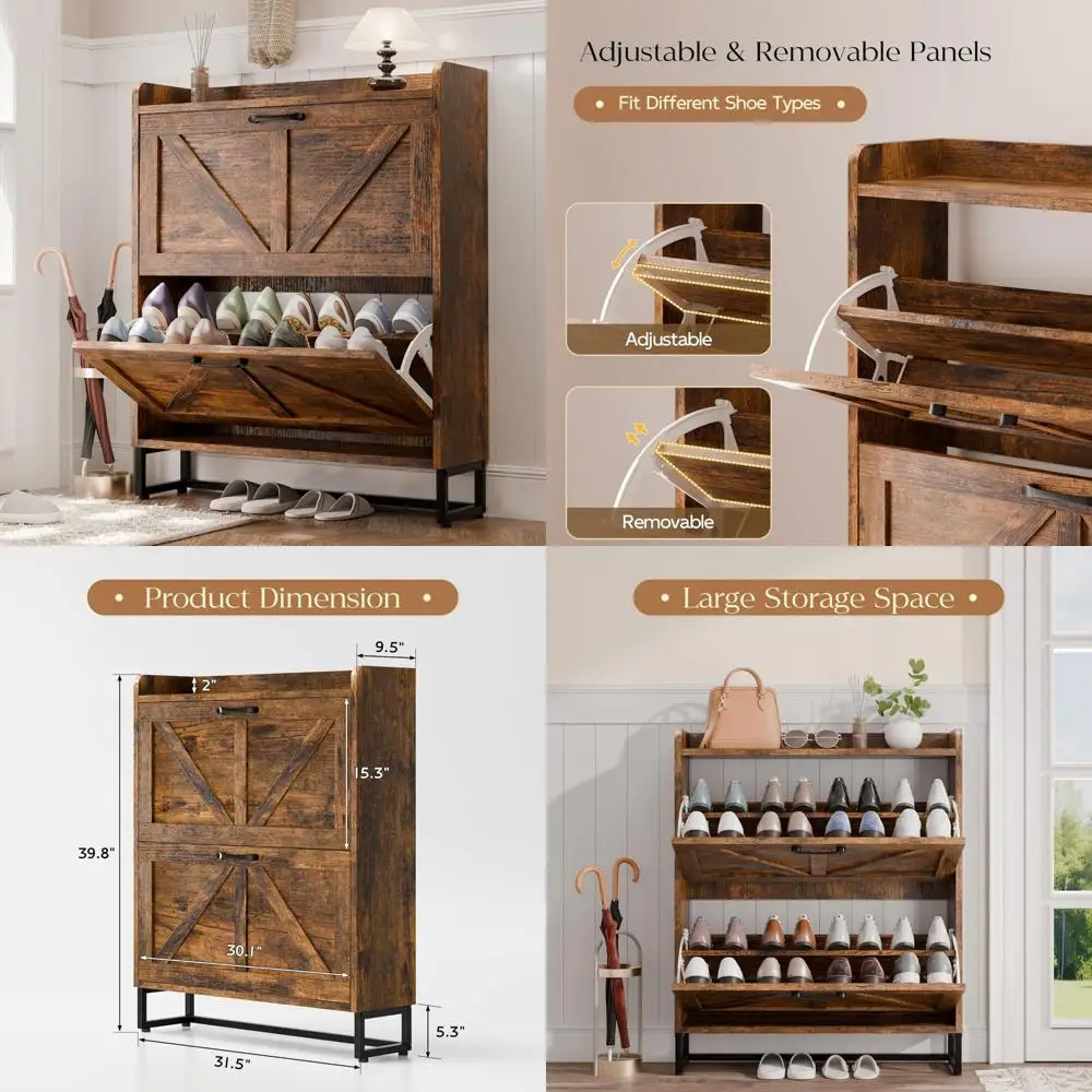 

Freestanding Metal Leg Shoe Rack Cabinet with 2 Flip Drawers, Hidden Organizer for Efficient Storage