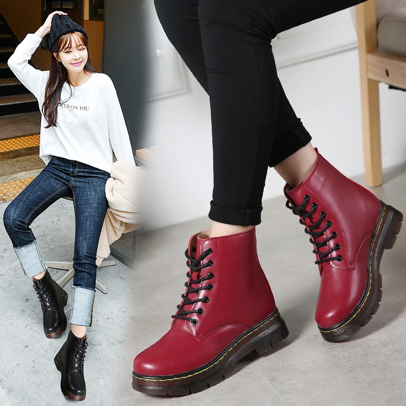 

2022 Women's Snow Boots Genuine Leather Autumn Winter Flat Heel Daily Shoes Ankle Boots Plus Fur Platform Ladies British Girls