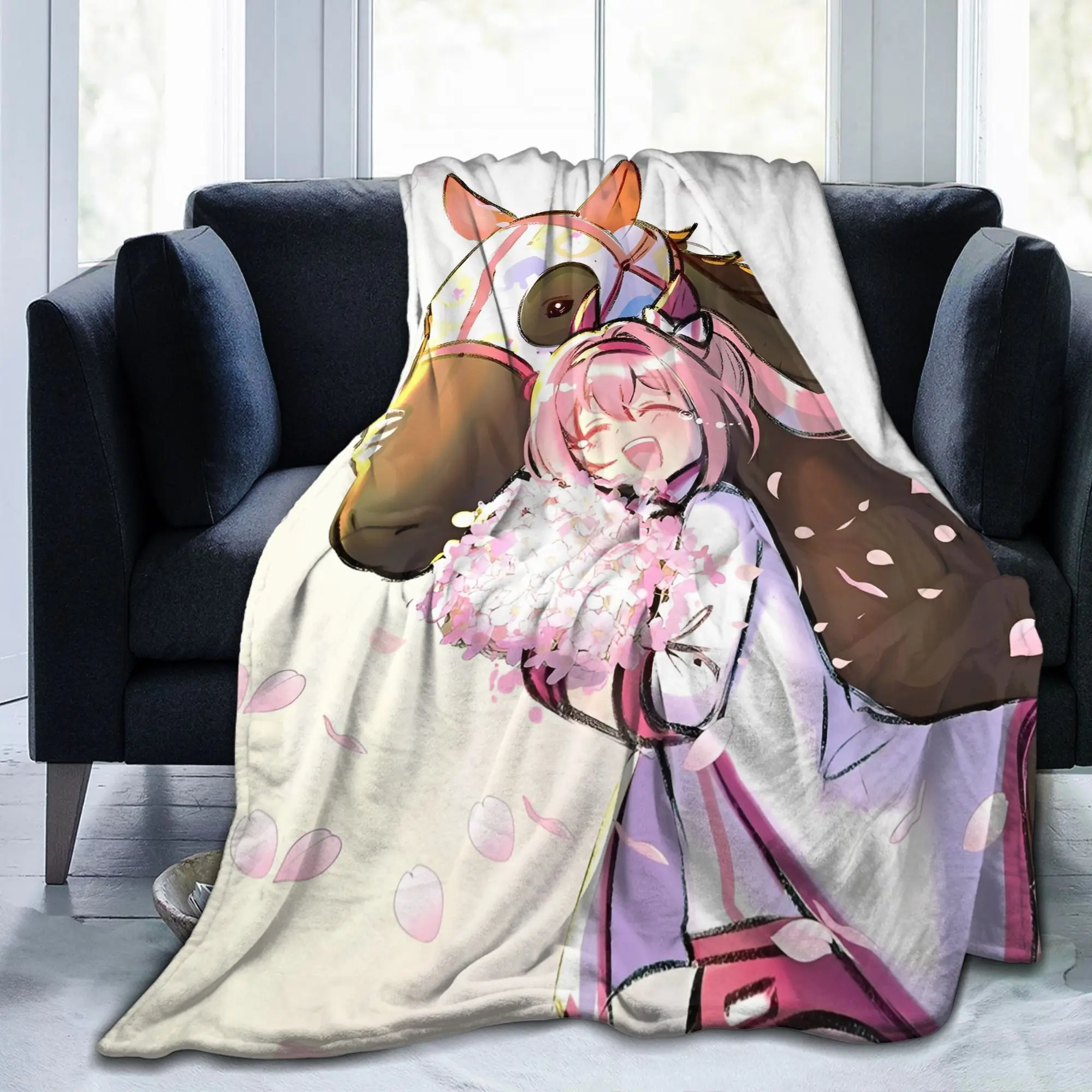 Haru Urara Uma Musume Blankets Fleece All Season  Multi-function Soft Throw Blankets for Bedding Car Bedding Throws