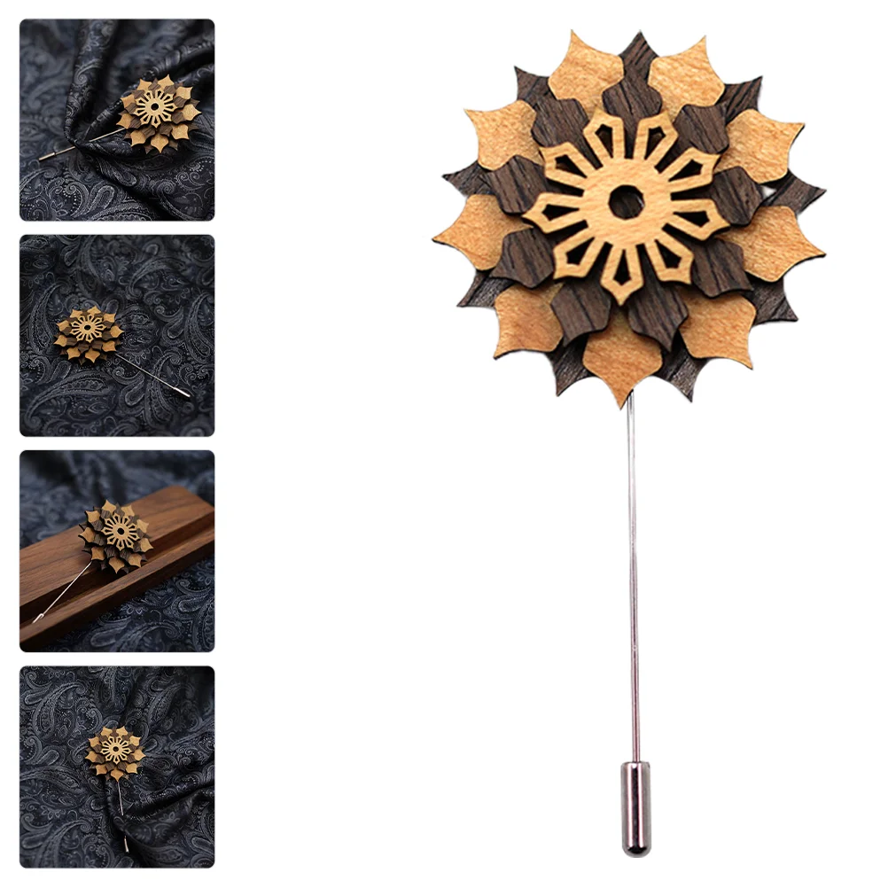 

Wooden Flower Korean Style Brooch Color-blocked Pearl Alloy Fashionable High-end Corsage (white) Holder Lapel Pin Collar