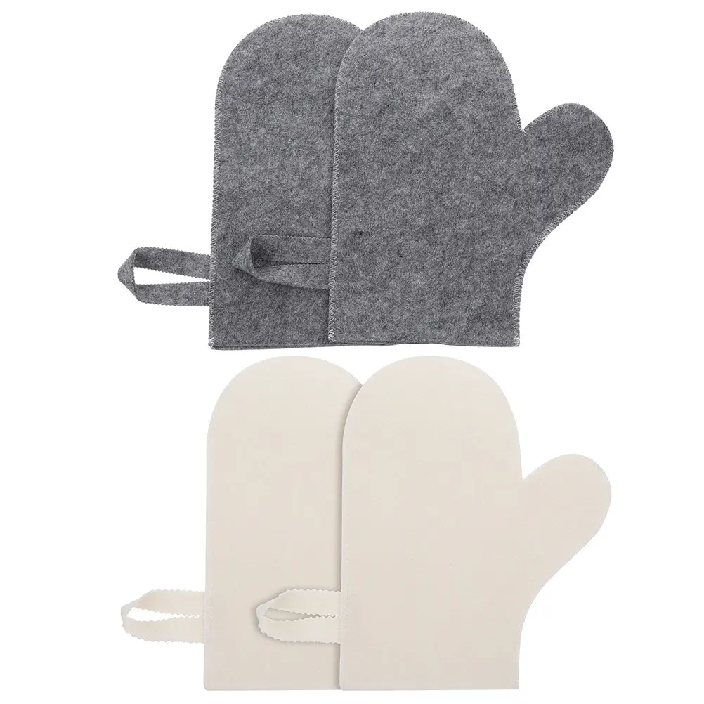 4Pcs Thickened Felt Sauna Mittens, Heat-Resistant Exfoliating Bath Gloves for Body Scrub
