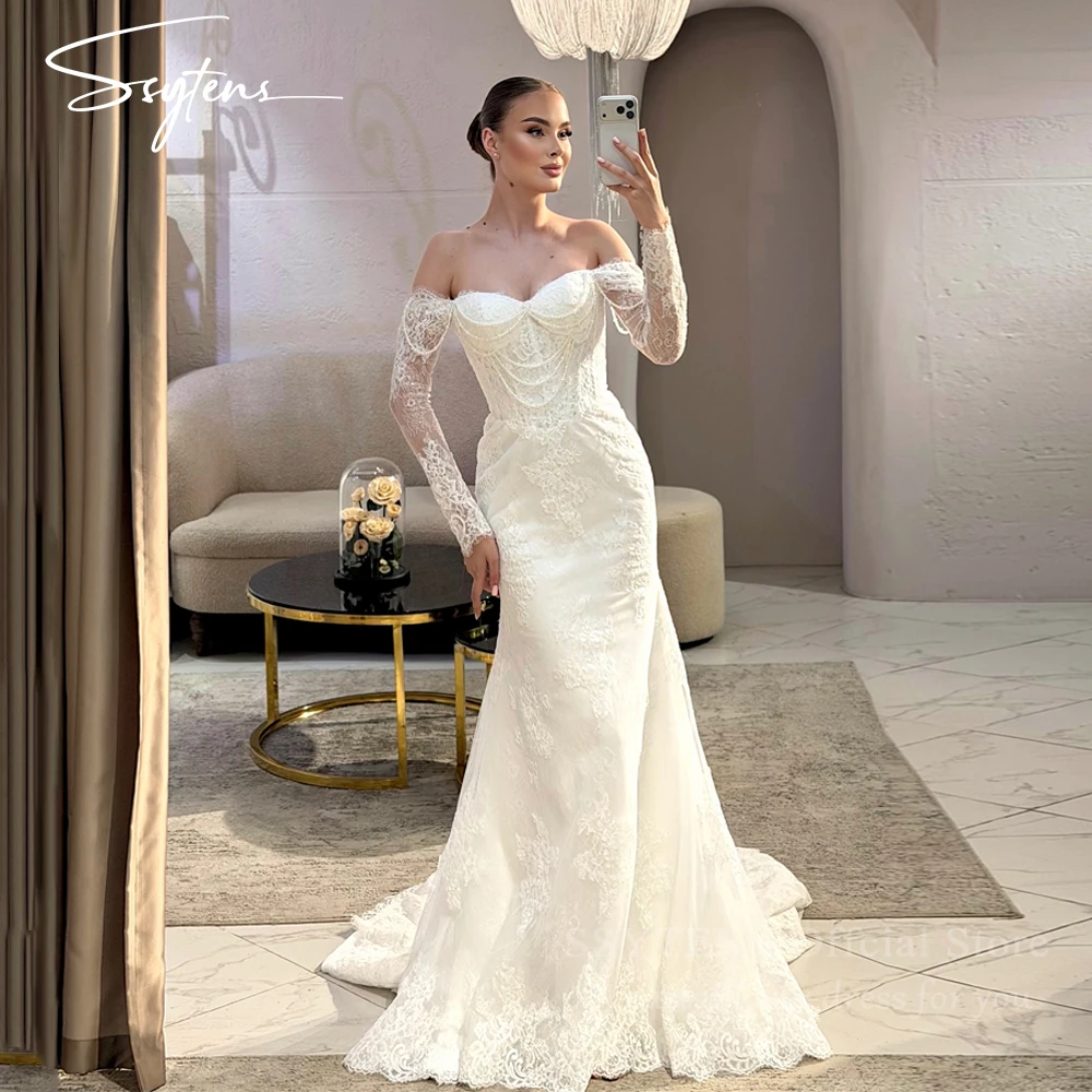 SSYTENS Mermaid Off Shoulder Lace Wedding Dress Appliques Sweetheart Long Boho Bridal Gown Princess Vestidos De Novia Customized