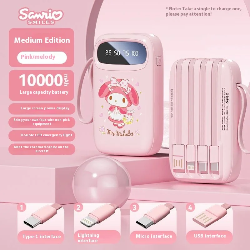 Original Sanrio Hello Kitty Power Bank Cinnamoroll Kulomi Melody High Capacity 10000mah Fast Charging Portable Ultra Thin Gifts