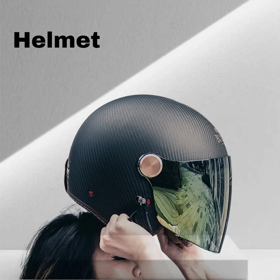 

Мотоциклетный шлем из углеродного волокна, мужской летний полушлем, ретро шлем три четверти, всесезонный универсальный шлем для верховой езды