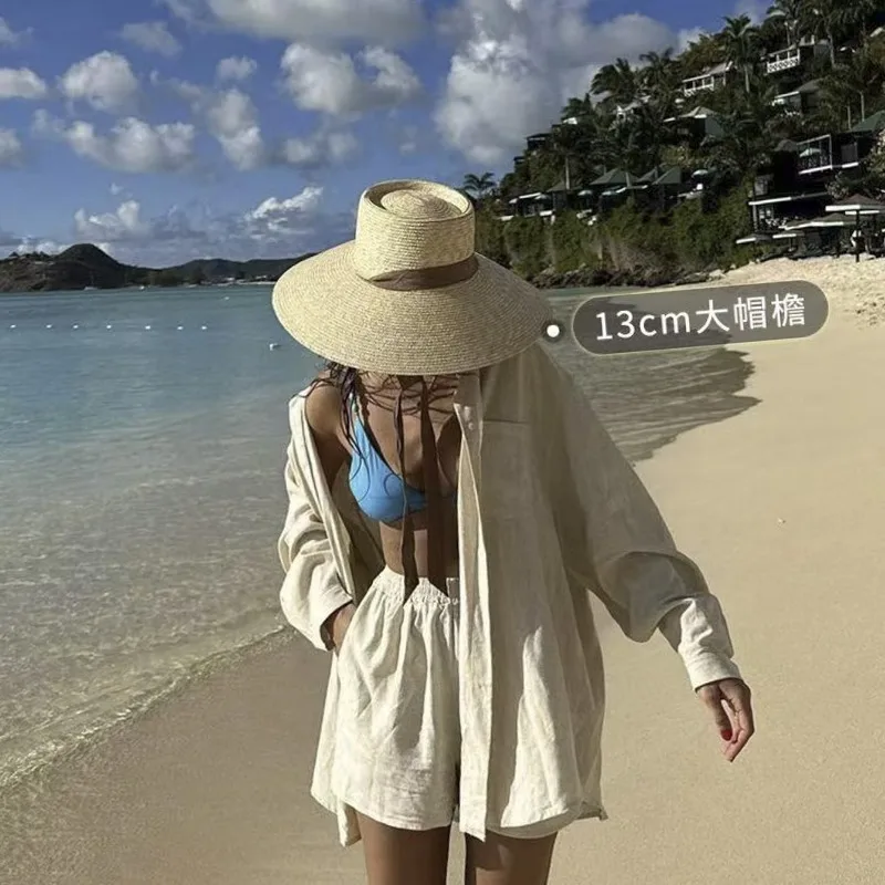 Women's Spring Summer Round Ring Straw Beach Hat Sun Protection Cap