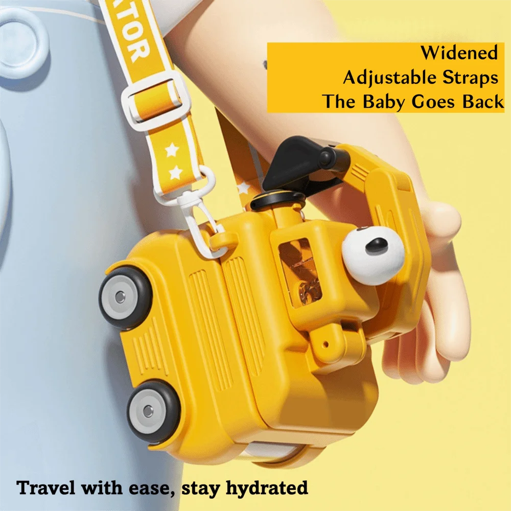 Unique Rotatable Excavator Water Bottle No BPA Cartoon Straw Water Bottles with Wheels 500ML Children's Kettle Gift