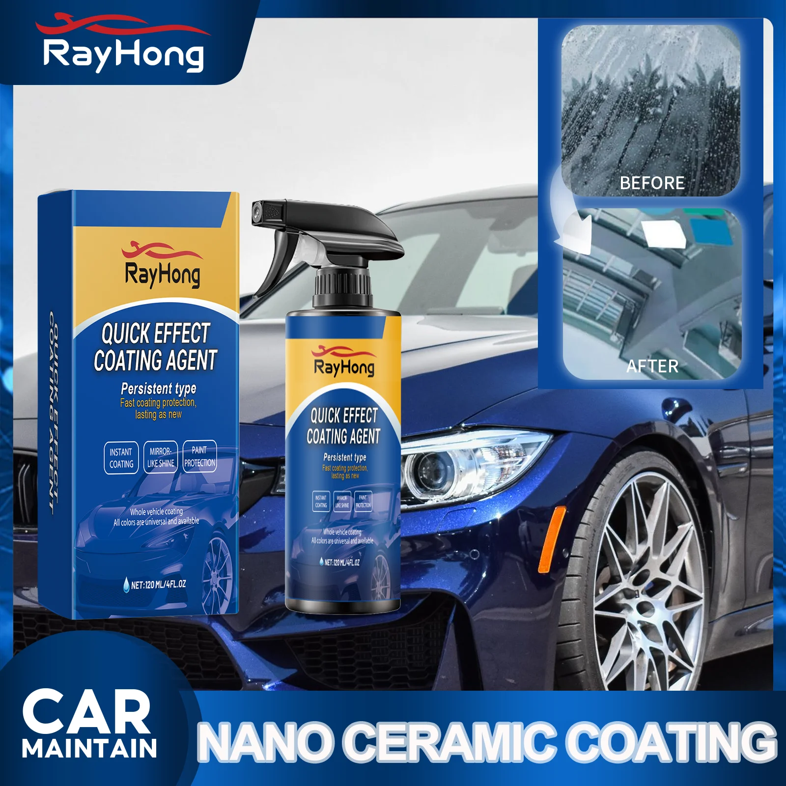 Car Ceramic Coating Spray Nano Sealant Quick Detailer Spray for Car Detailing with High Gloss Shine Coat Wax Alternative 120ml
