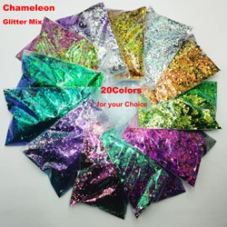 50Gram-Chameleon 20 Colors Change Chunky Hexagon Shift Glitter Mix Flake Shape Sequins for DIY Nail Art,Face,Body,Slime,Tumbler