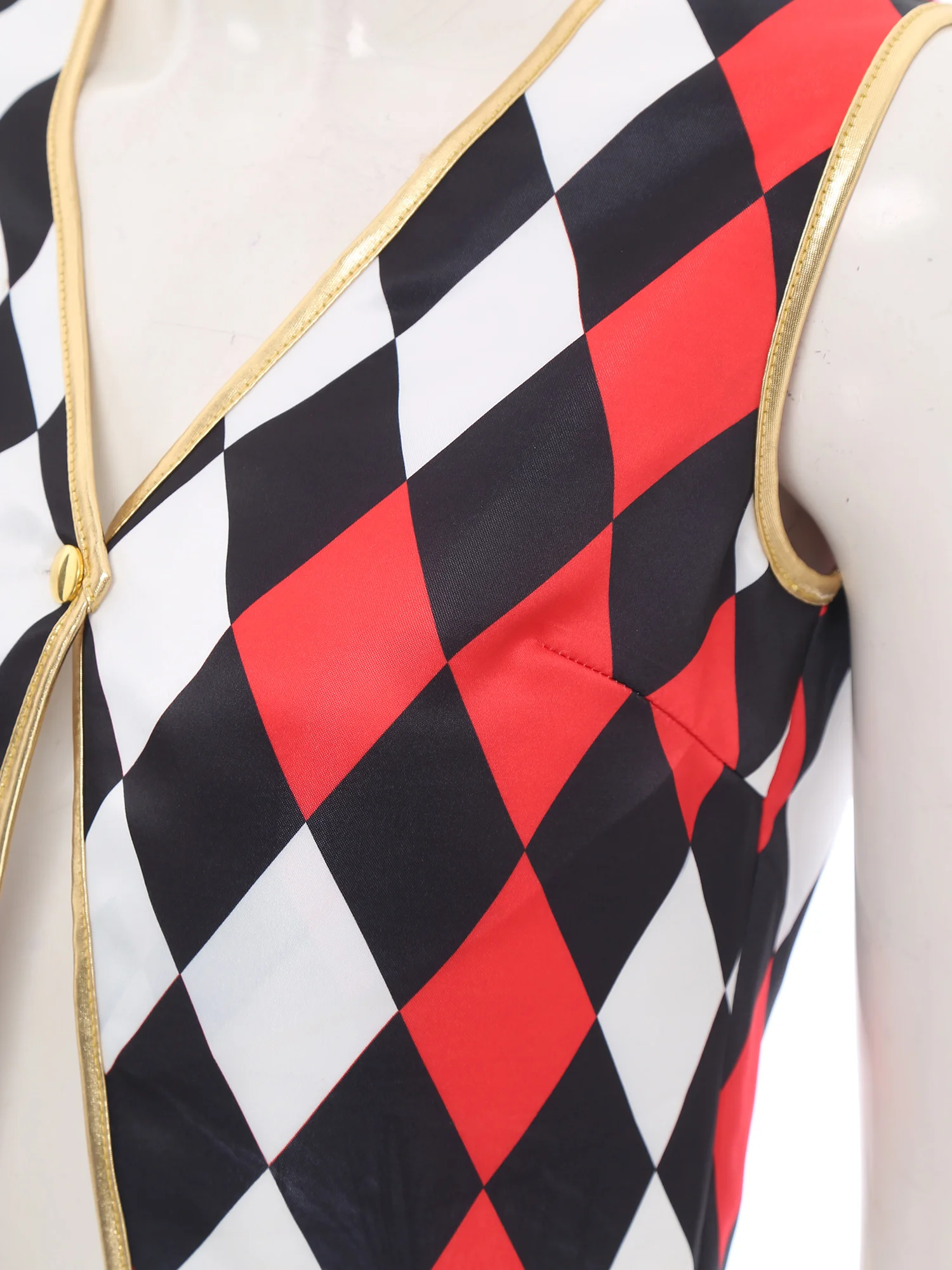 

Women Circus Ringmaster Cosplay Performance Costume Sleeveless V Neck Button Down Golden Trimming Irregular Hem Vest Waistcoat