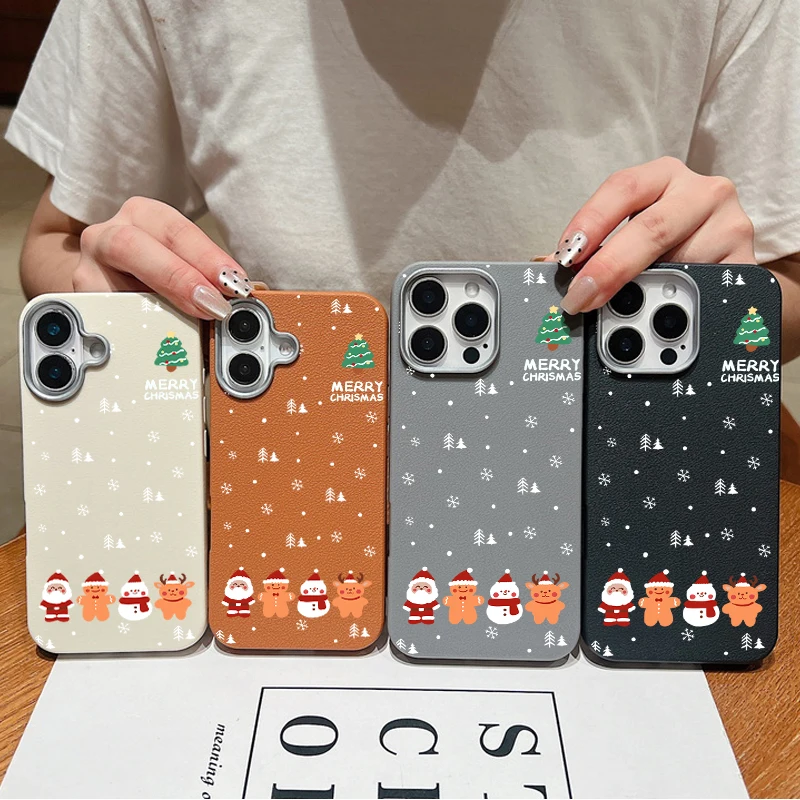 Leather Texture Christmas New Year Case For iPhone 16 15 Pro Max 14 16 Plus 13 12 Pro Max 11 Shockproof Soft TPU Phone Cover image 6