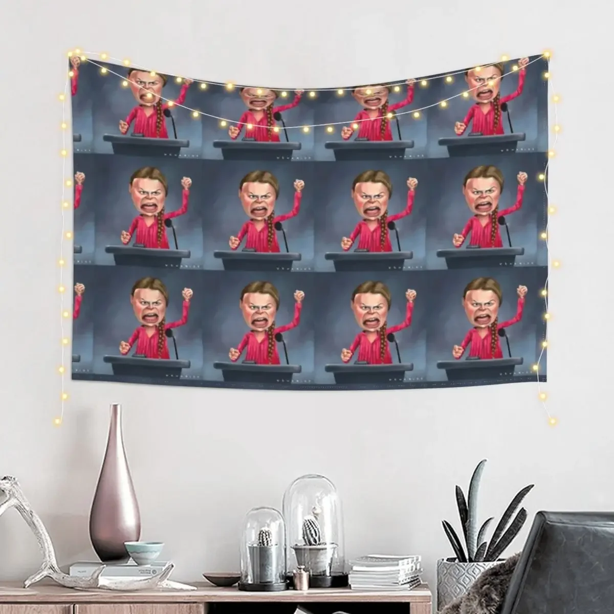 Greta Thunberg fighting for our earth Tapestry Art Mural Hanging Wall Aesthetic Room Decor Room Decor Aesthetic Tapestry