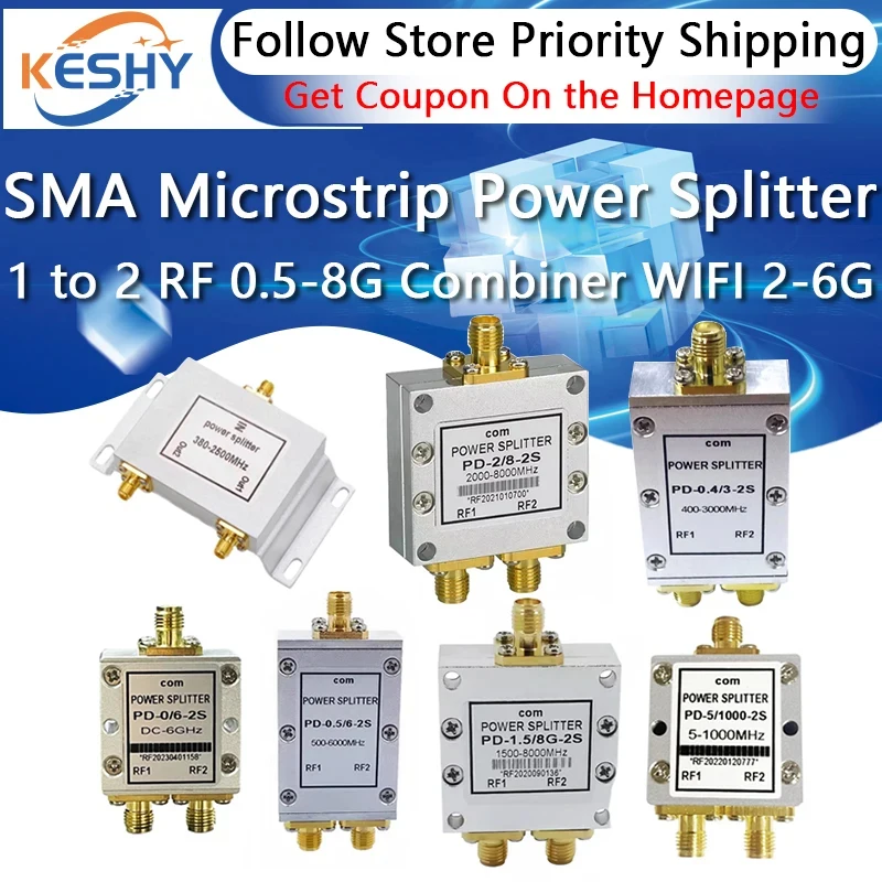 

SMA Microstrip Power Splitter 1 to 2 RF Microstrip Power Splitter 0.5-8G SMA RF Combiner WIFI 2-6G Power Splitter 500-6000MHz