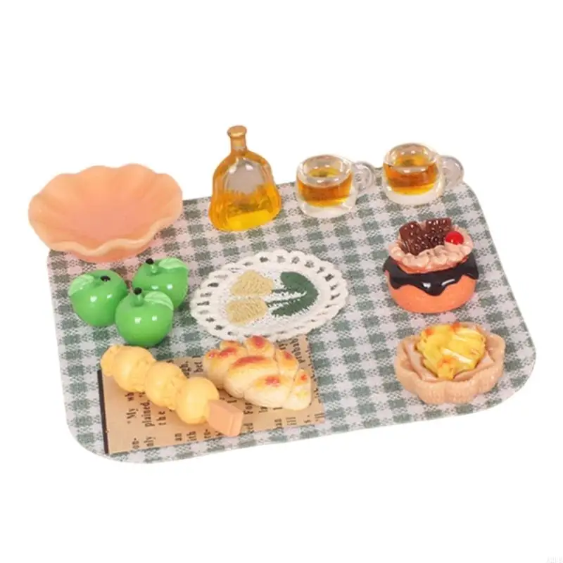 Miniatur-Picknick-Mahlzeit-Lebensmittelmodell-Figurenset Maßstab 1:12 für Puppenhaus mit realistischen und Utensilien – Detail 5
