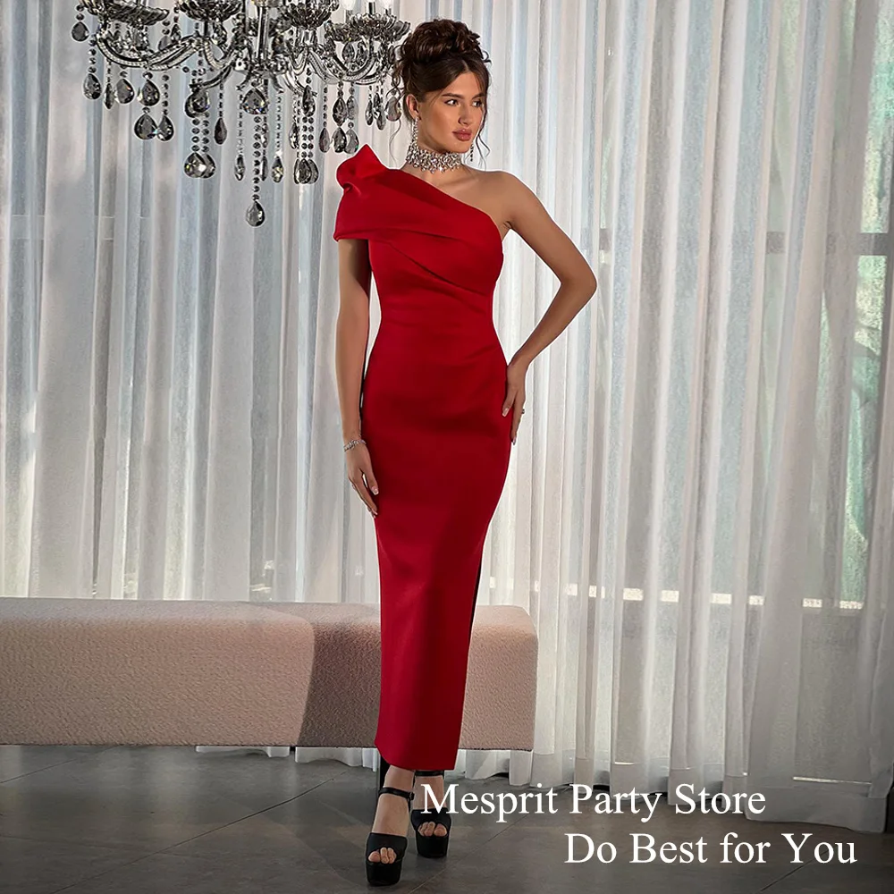 

Sexy Cocktail Dress Simple Homecoming Gown One Shoulder Sleeveless Pleat Slit Ankle Length Short Evening Dress Robe De Soiree