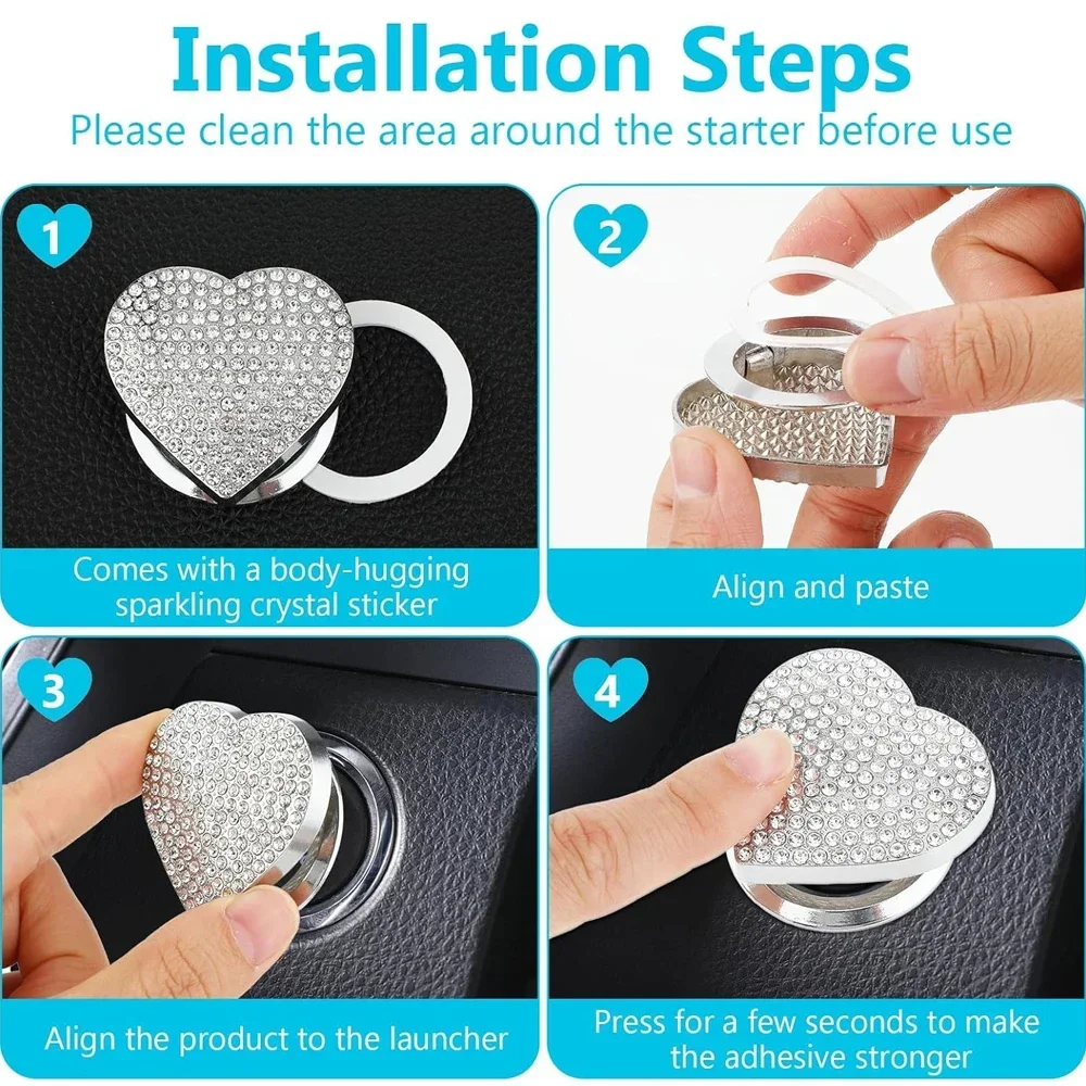 Car Engine Start Stop Button Cover, Anti-Scratch Car Button Decoration Ring, Bling Push Start Button Ignition Protective Cover - view 4