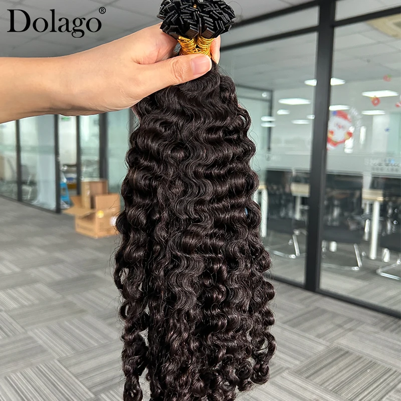 Extensiones de cabello humano con puntas K para mujer, cabello rizado birmano, mechones, negro natural, puntas planas, cabello vietnamita a granel 3