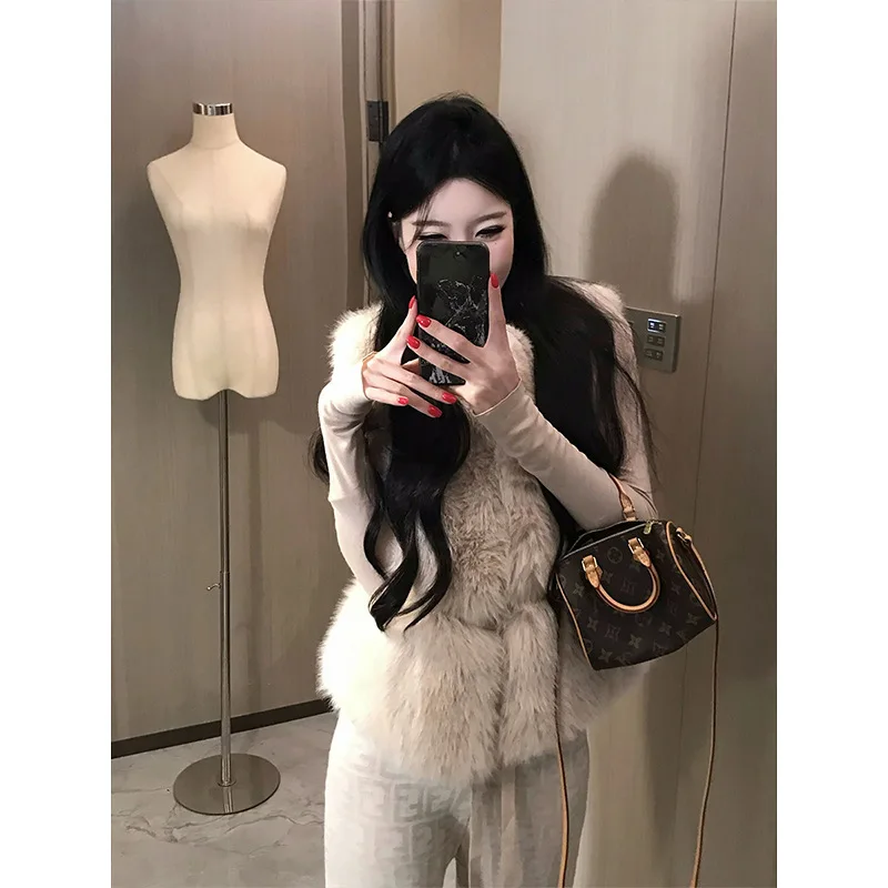 النساء فو الفراء سترة معاطف الصلبة سترات من الفرو الجولة الرقبة أكمام مغطاة زر سميكة الدافئة الفراء فضفاضة عادية 2025 الخريف الشتاء #6