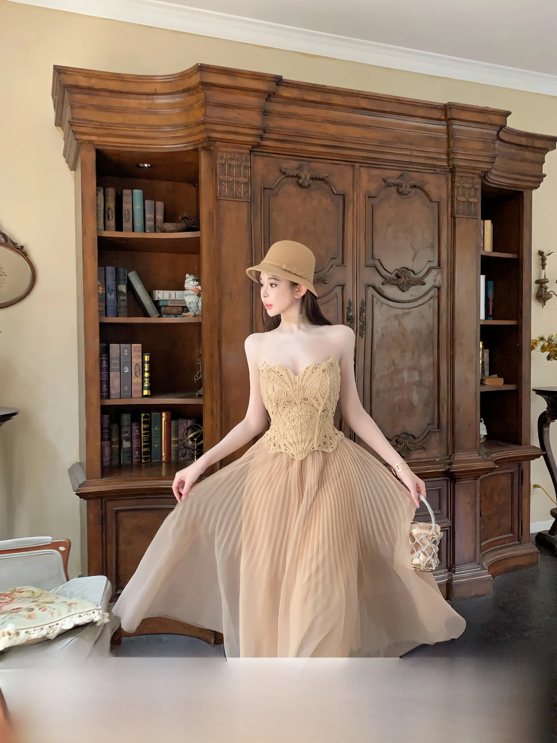 

Swan Girl Lace Crop Top And f Skirt Set Women's Faion Ensemble French Sle Two-Piece Suit for Rich Young Women