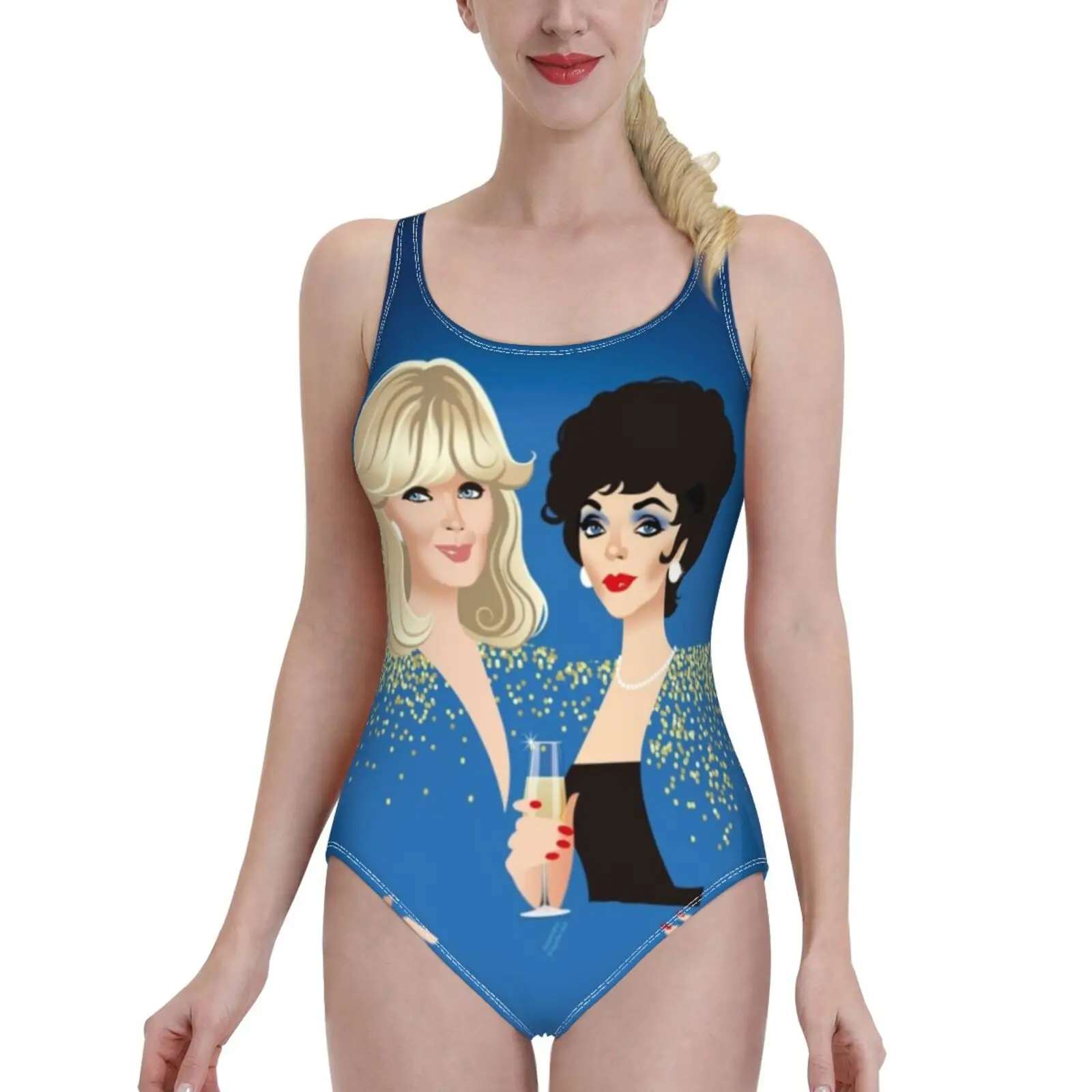 

Frenemies One Piece Swimsuit Women Swimwear Sexy Classic Backless Bodysuit Beach Bathing Wear Linda Evans Joan Collins Krystle