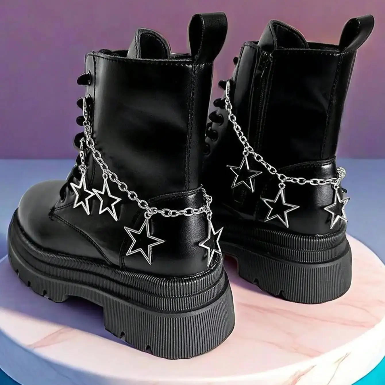 2 pièces chaîne de chaussure pendentif en forme d'étoile creuse, bottes et accessoires de chaussures en forme d'étoile, pendentif exagéré étoile à cinq branches chaîne de chaussure en acier titane