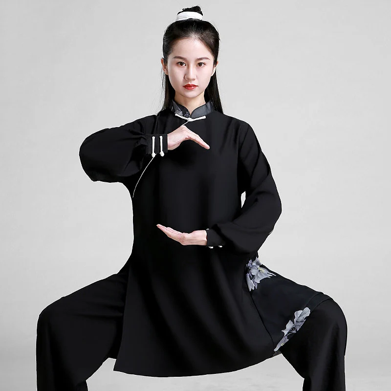 Women's 2026 Spring Autumn Two-Piece Color Block Tai Chi Set - Stretchy Comfortable Ramie Blend for Martial Arts Qigong Practice