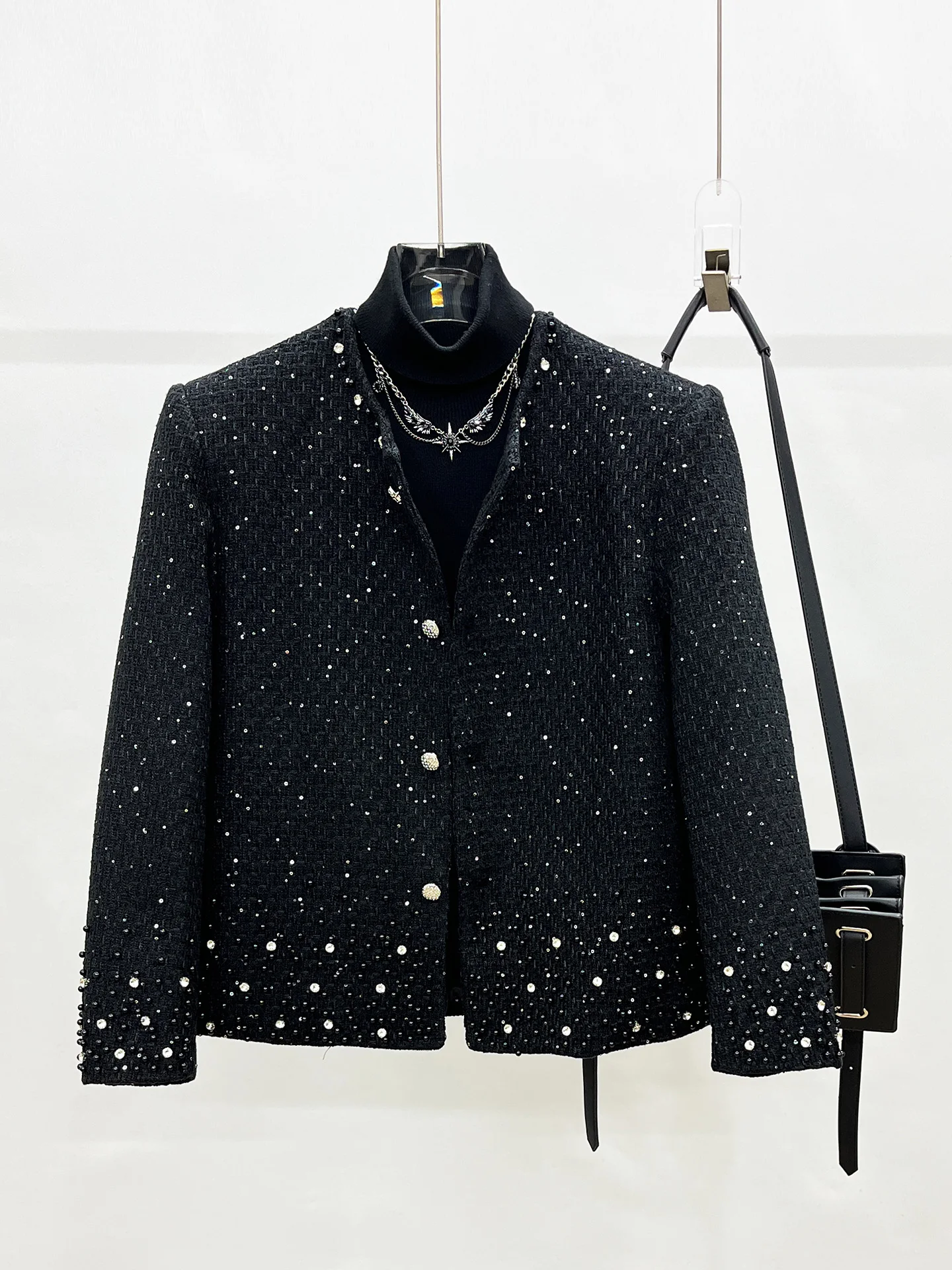 

Мужская куртка с блестящей вышивкой пайетками, утепленная шерстяная вязаная верхняя одежда, модное осеннее пальто для молодежи